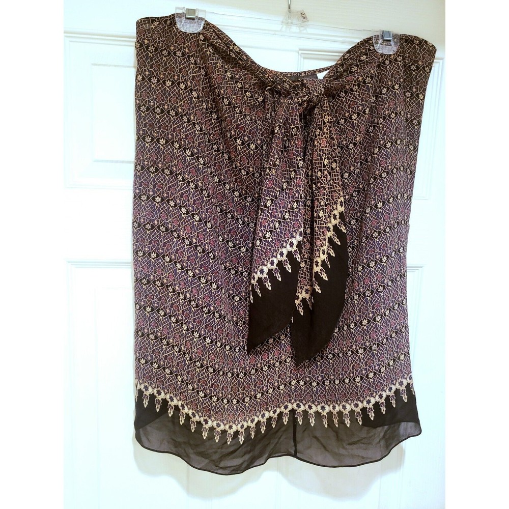 Emanuel Ungaro Womens Vintage Silk Scarf Pattern Tie Layered Skirt Black Gold LG